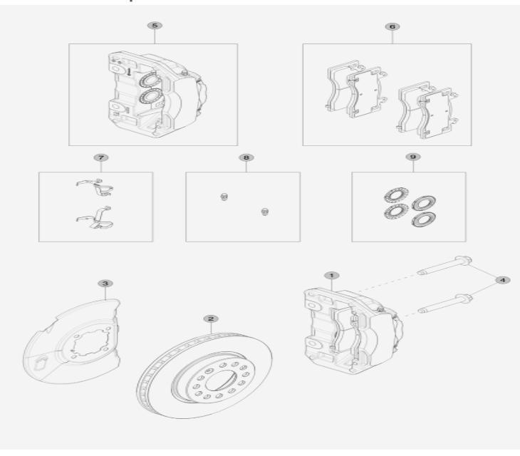 FRONT BRAKE ROTORS - CALIPERS AND PADSПЕРЕДНГАЛЬМІВНДИСКИ СУПОРТИ ТА КОЛОДКИ